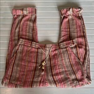 Sundance Striped Cuffed Gauzy Pull on Pants Medium 
Resort Indian Cotton